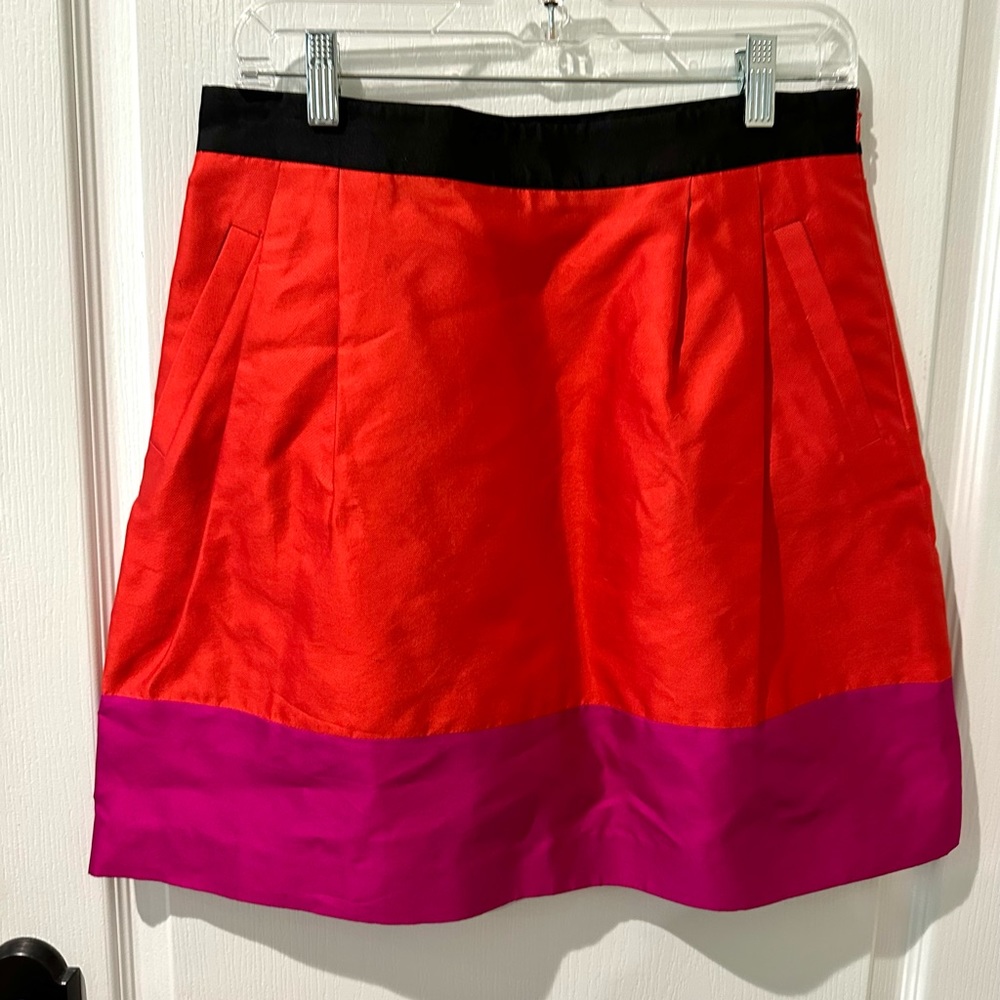 Kate Spade New York Silk Red Pink Black Color Blocked Mini Skirt with Bow Sz 6